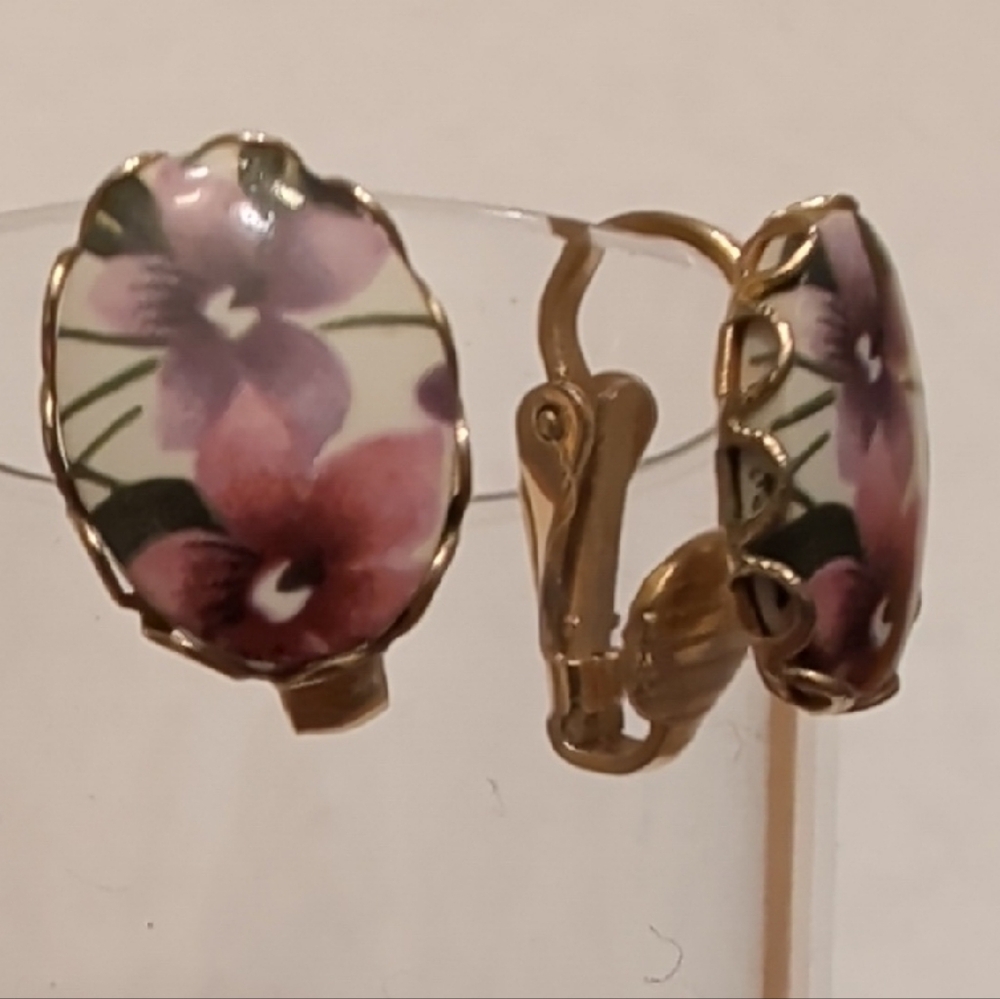 Vintage Purple Floral Clip-On Earrings